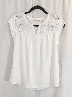 Pale Sky Petite Small White Eyelet Blouse